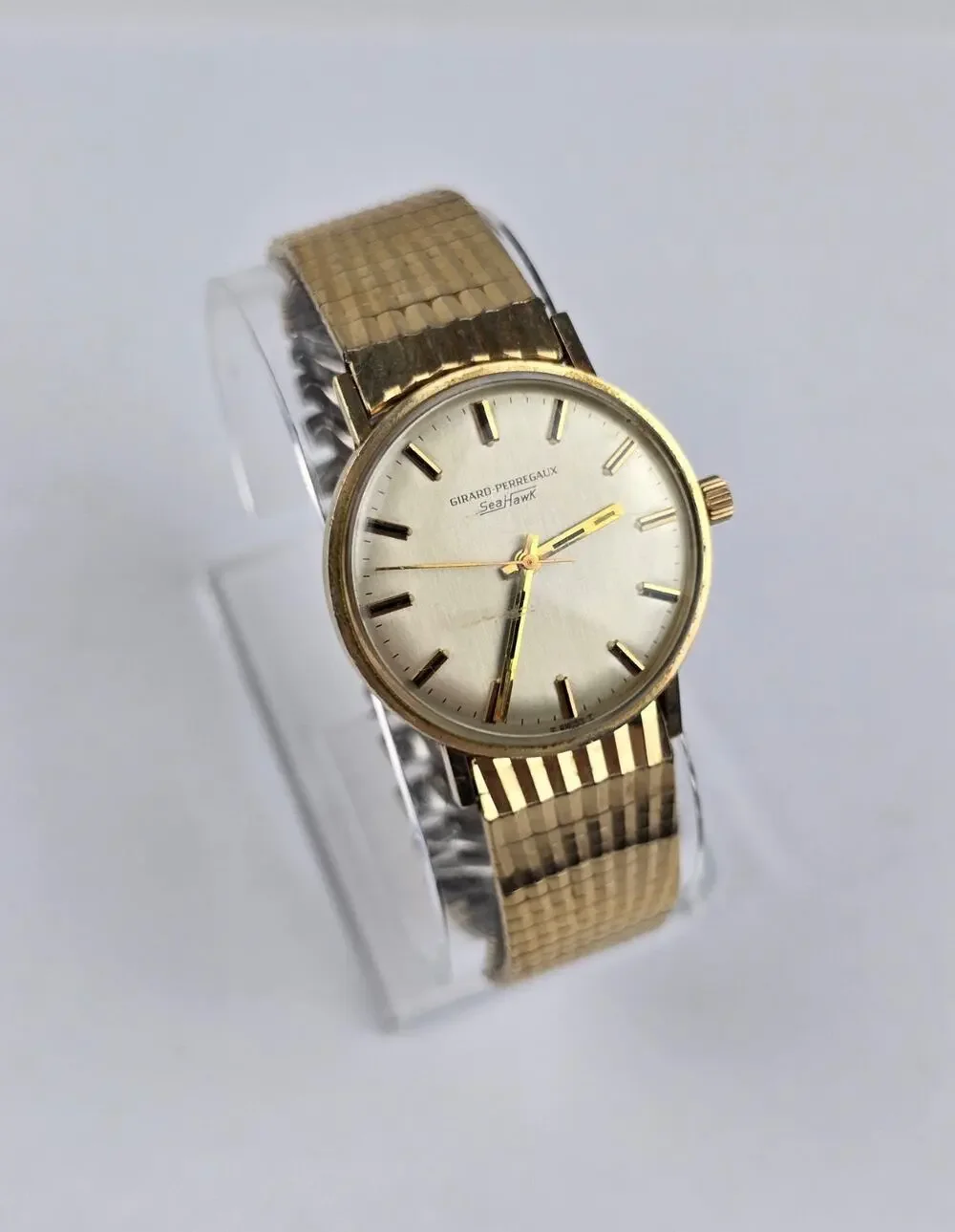 Vintage Girard Perregaux Sea Hawk 10k GF Men's thin Watch w/ Awesome band -Works